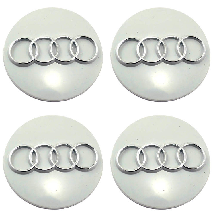 Стикеры на колпачки и колпаки Audi объемные 60 мм молочно-серый хром