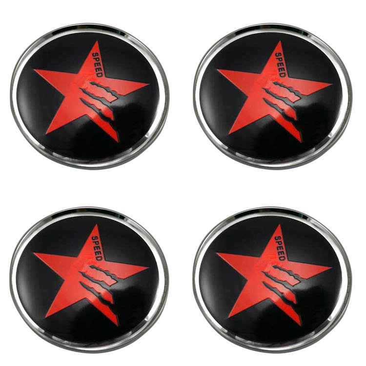 Колпачки центрального отверстия со стикером звезда Speed (63/58/8) черный+красный