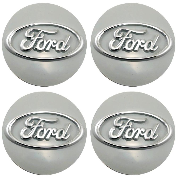Эмблемы на колпаки и колпачки на диски Форд / Ford объемные 60 мм молочно-серый хром