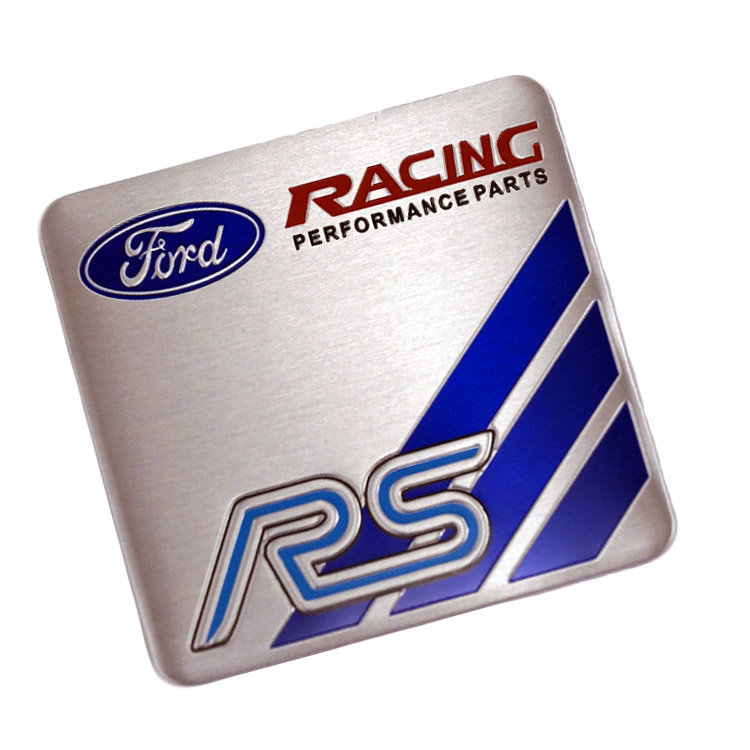 Шильдик из тонкого металла Ford RS 60*55 мм синяя полоса