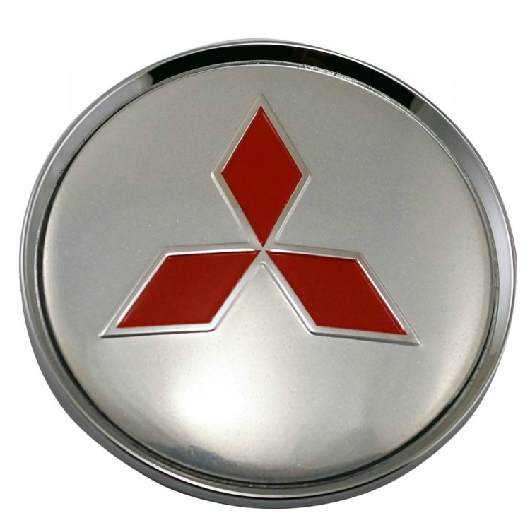 Заглушка для диска со стикером Mitsubishi (64/60/6) хром+красный 