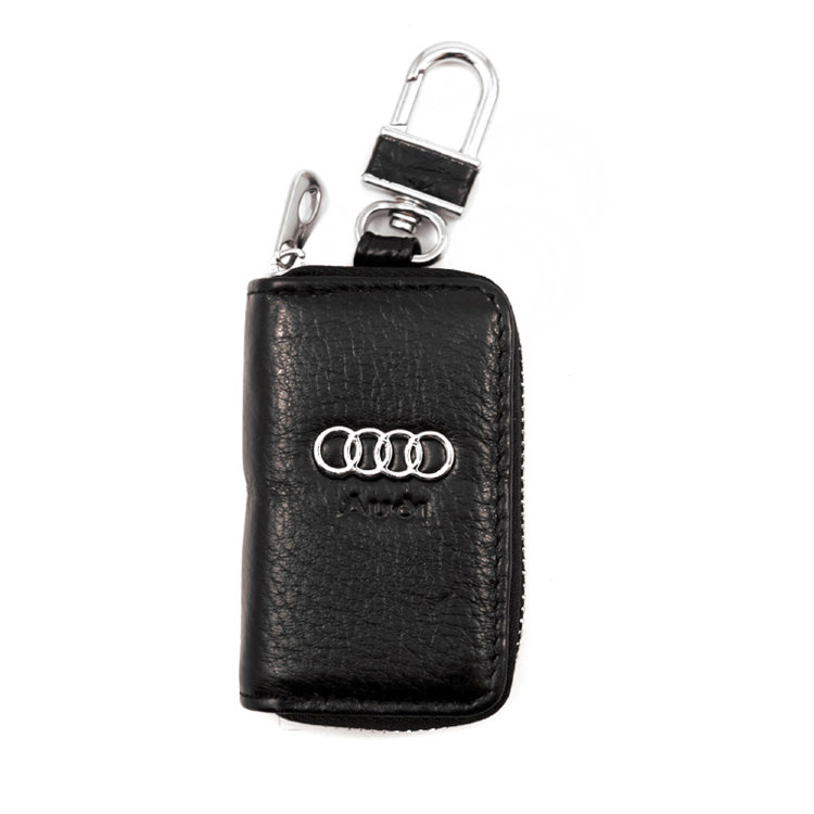 Чехол для ключей AUDI кожаный фактурный на молнии черный