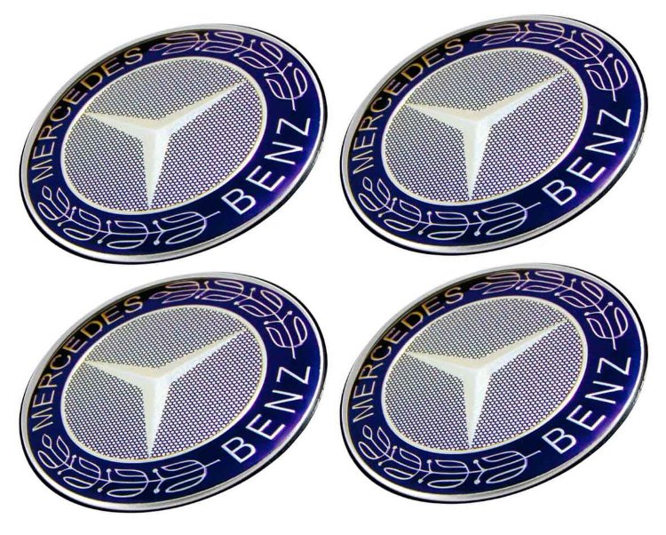 Наклейки на диски Mercedes-benz 74 мм синий с серебром c юбкой