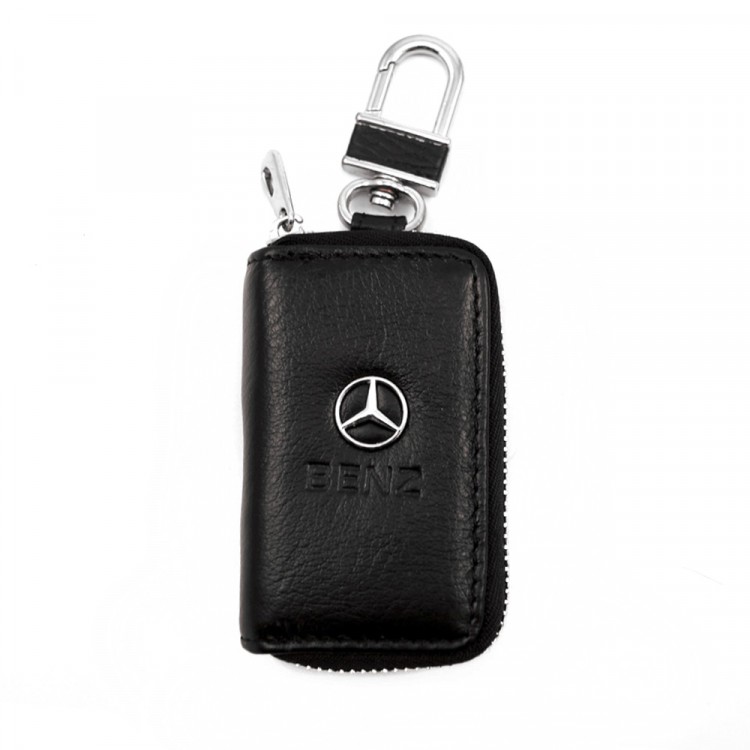 Чехол для ключей Mercedes кожаный фактурный на молнии черный