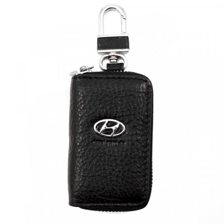 Ключница Hyundai кожаная фактурная на молнии черная 