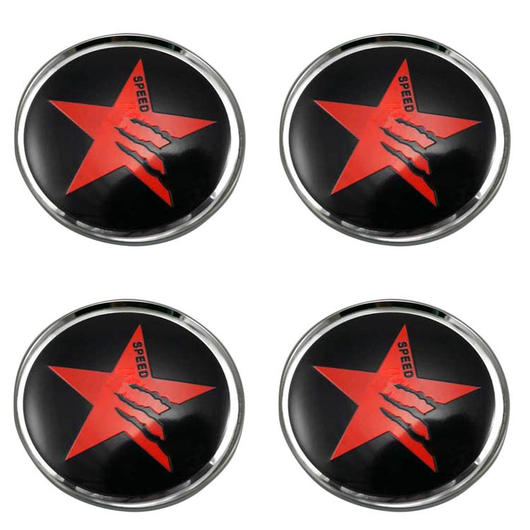 Колпачки центрального отверстия со стикером звезда Speed (64/60/6) черный+красный 