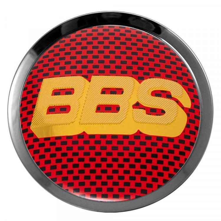 Заглушки для диска со стикером BBS (64/60/6) красный карбон желтый